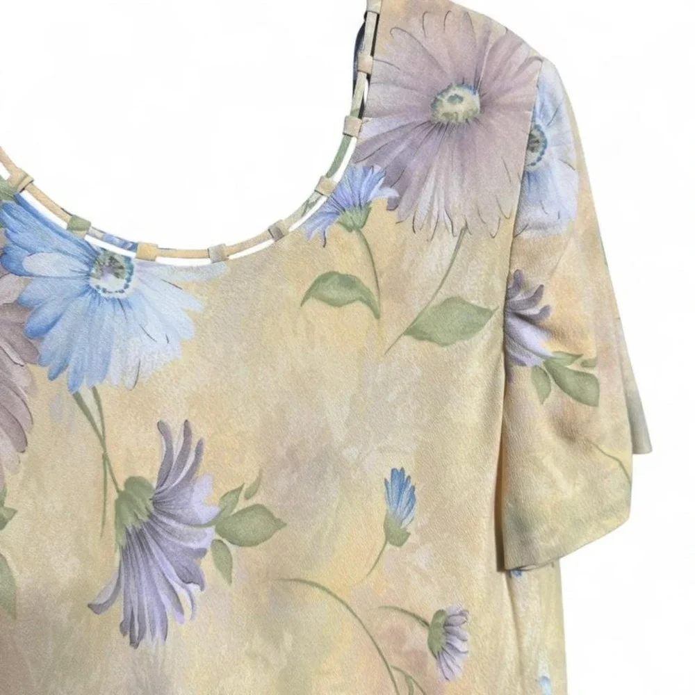 Vintage Floral Shift Dress Women's Size 16 Liz Claiborne Yellow Dainty Cottage - Picture 5 of 8